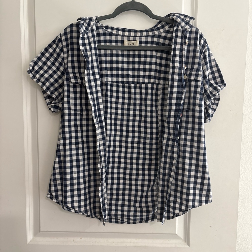 Per Se Blue and White Gingham Shirt Top